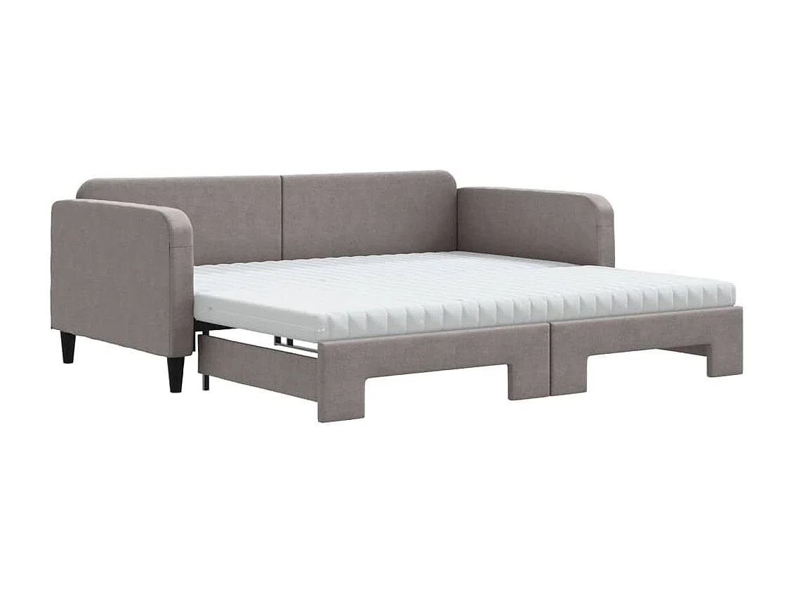 Slaapbank met onderschuifbed en matrassen 100x200 cm stof taupe