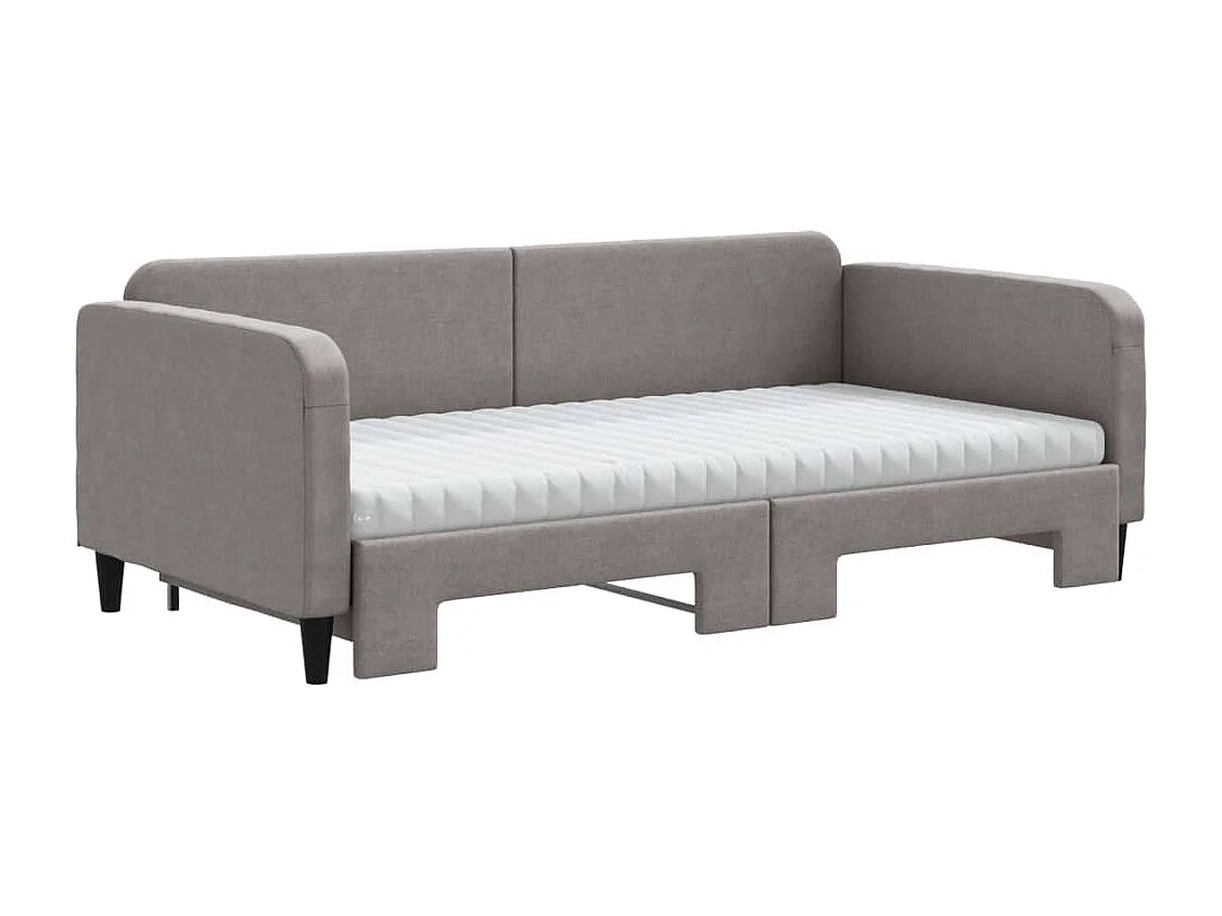 Slaapbank met onderschuifbed en matrassen 100x200 cm stof taupe