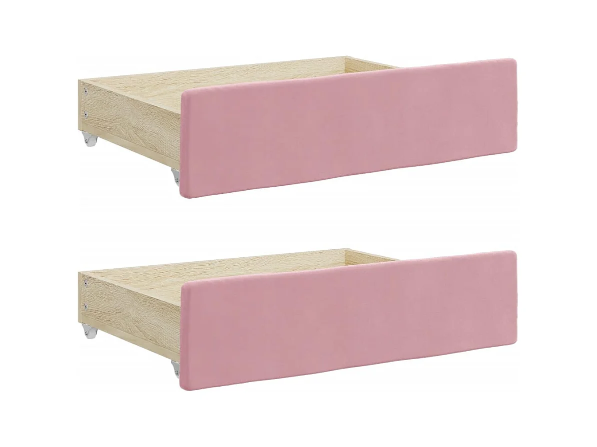 Slaapbank met onderschuifbed en lades 100x200 cm fluweel roze