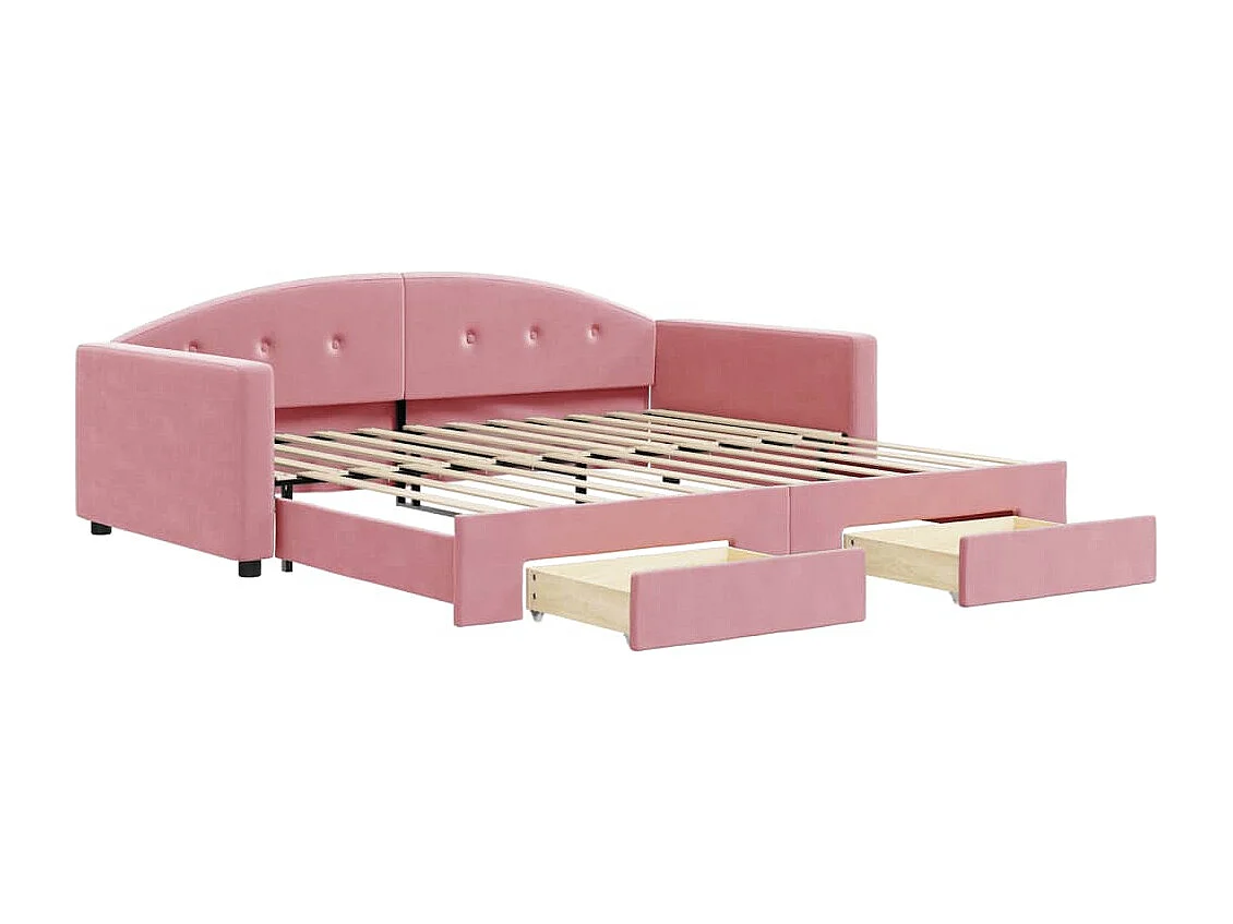 Slaapbank met onderschuifbed en lades 100x200 cm fluweel roze