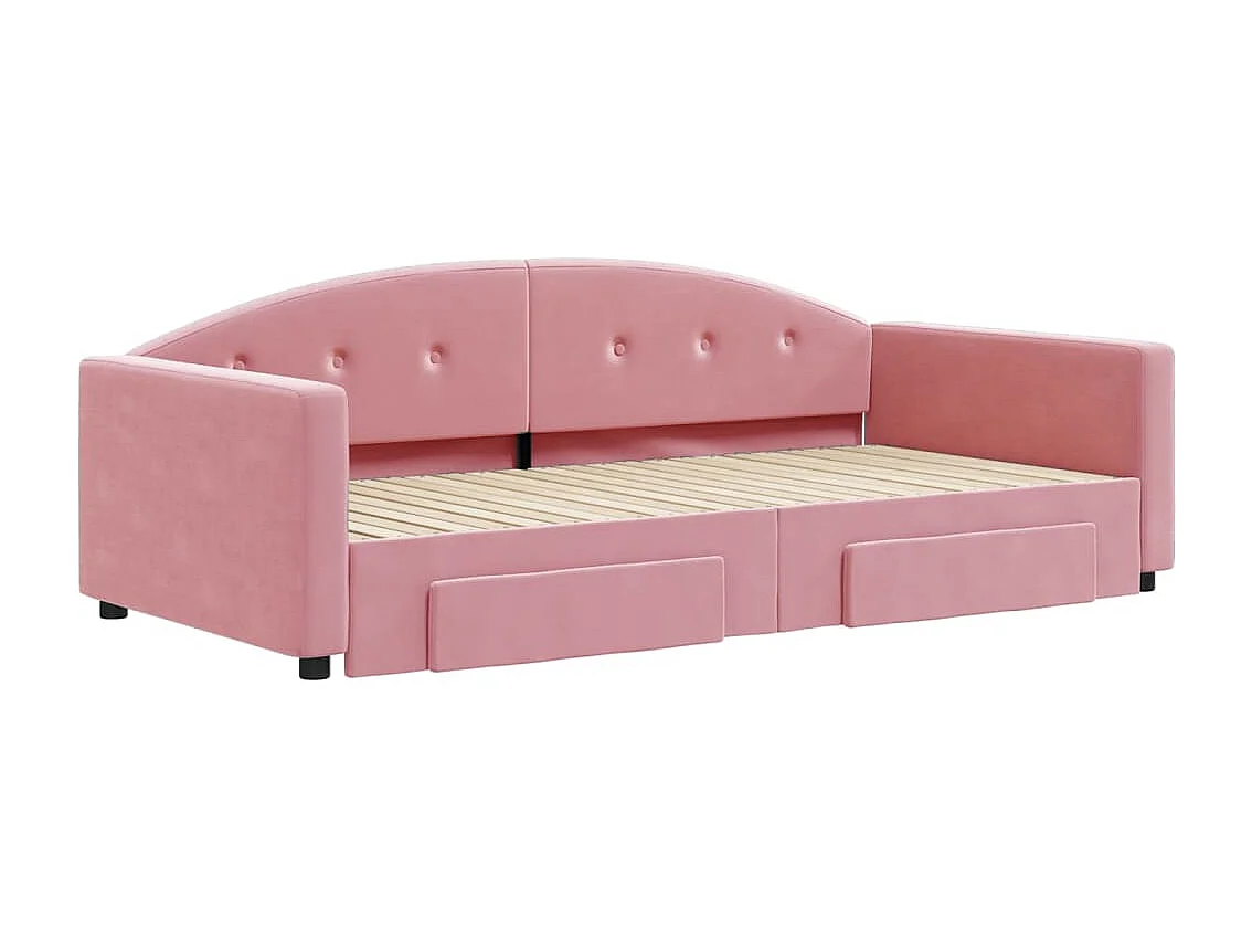 Slaapbank met onderschuifbed en lades 100x200 cm fluweel roze