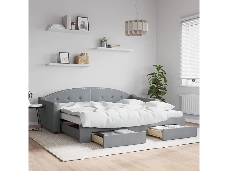 Slaapbank met onderschuifbed en lades 90x200 cm stof lichtgrijs