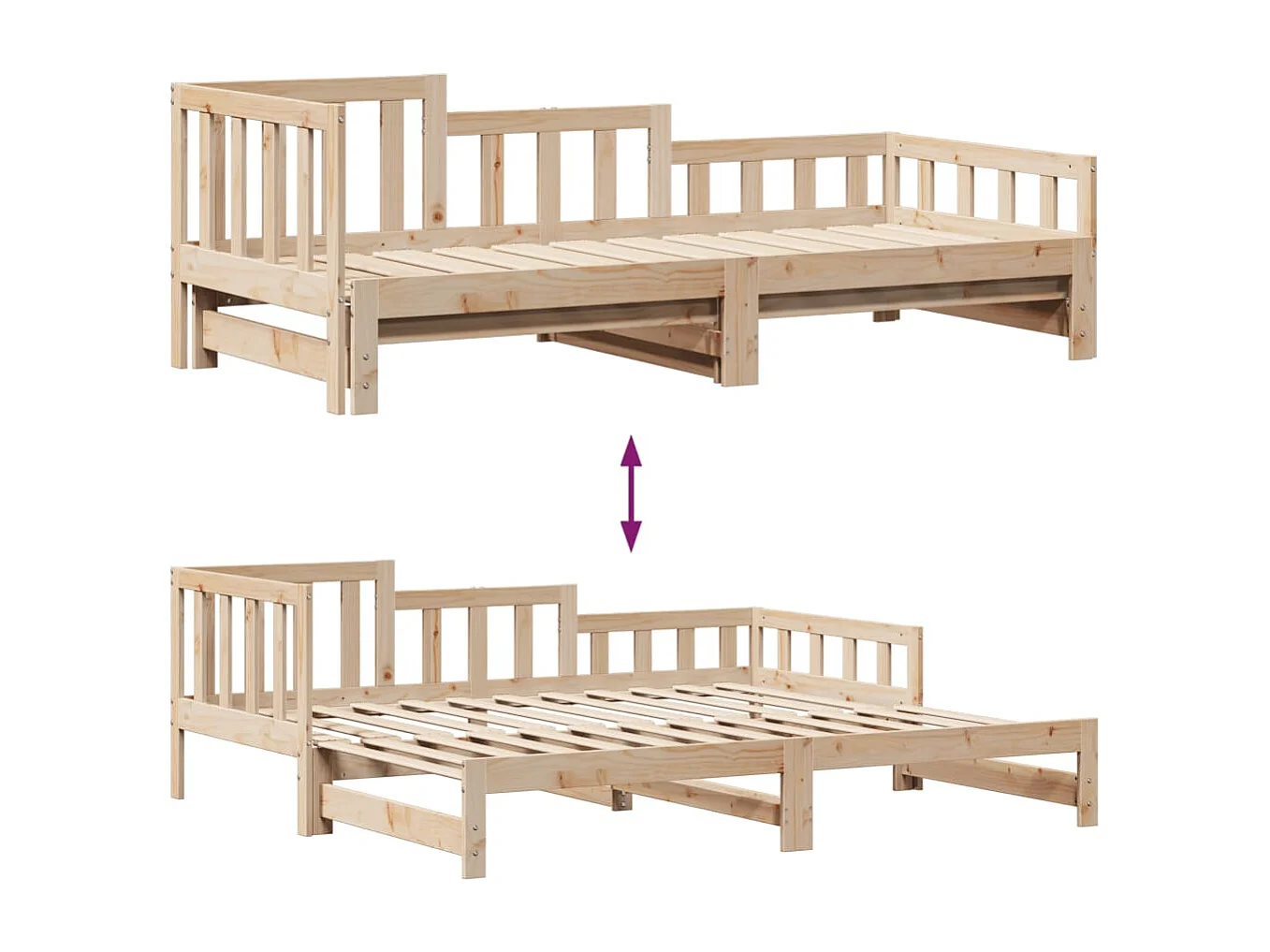 Slaapbank met onderschuifbed en lades zonder matras 90x190 cm