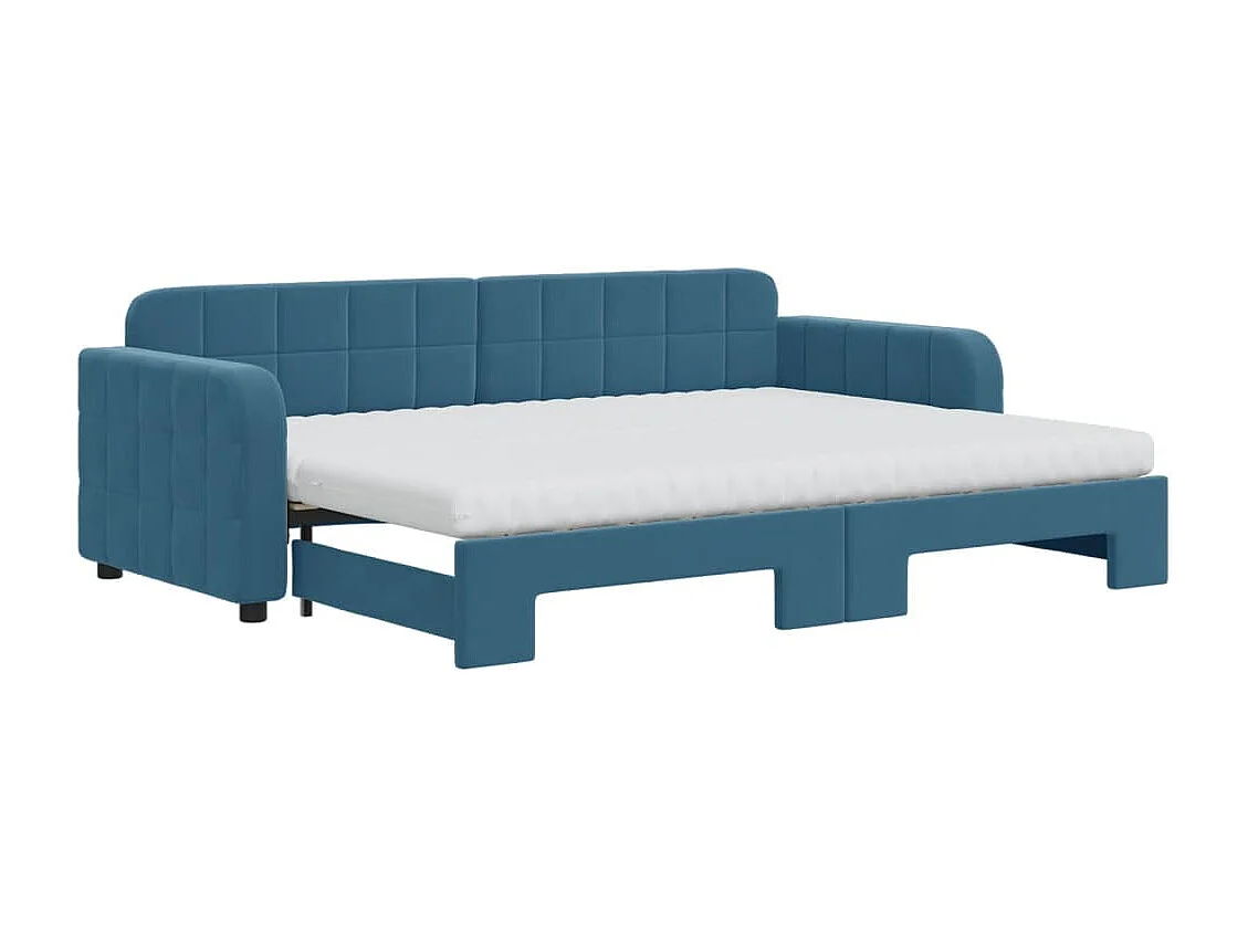 Slaapbank onderschuifbed en matrassen 80x200 cm fluweel blauw