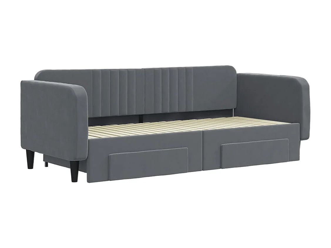 Slaapbank onderschuifbed en lades 90x200 cm fluweel donkergrijs