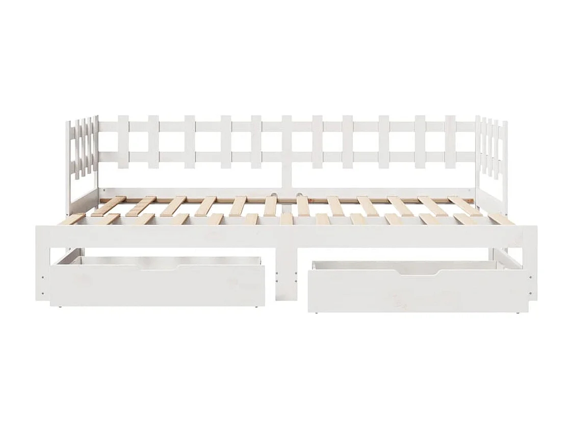 Slaapbank met onderschuifbed/lades zonder matras 80x200 cm wit