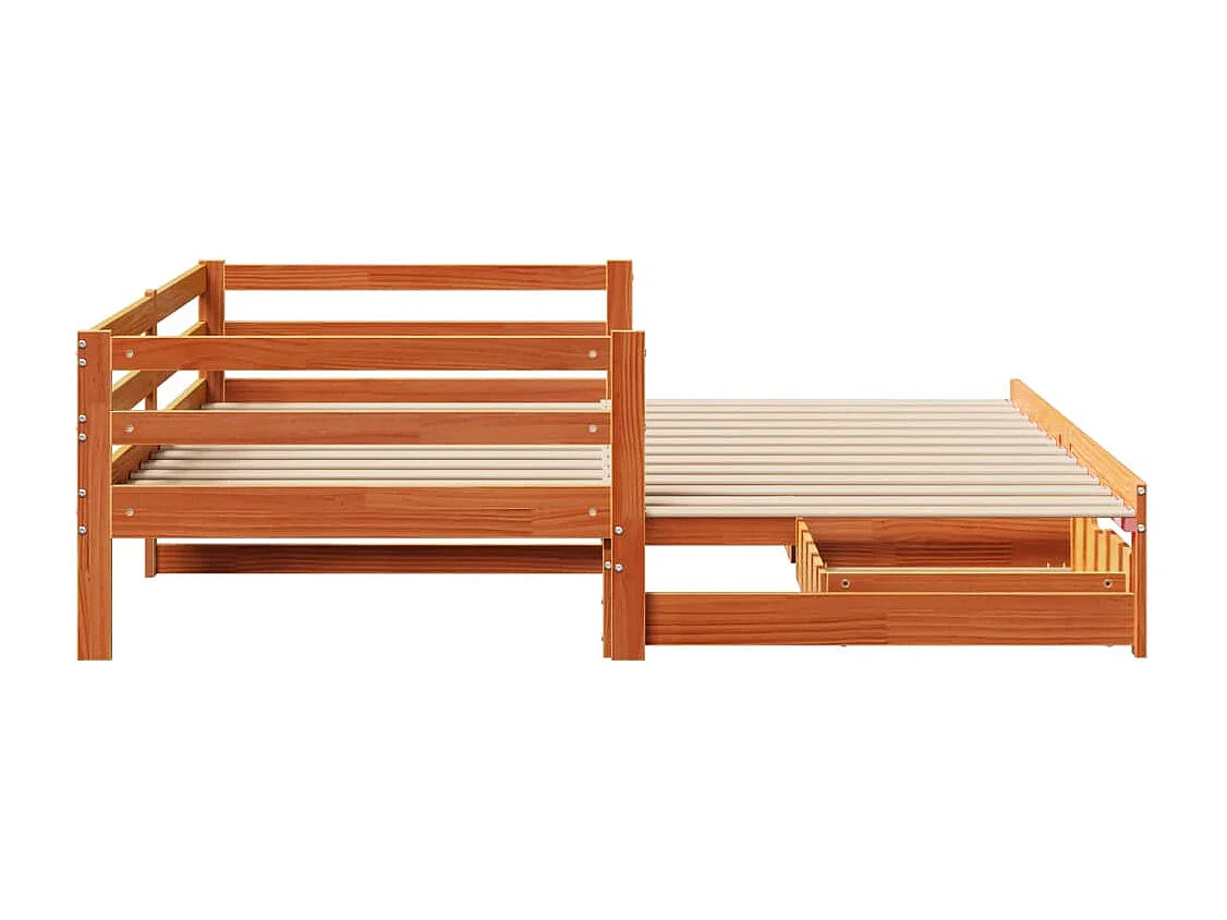 Slaapbank onderschuifbed en lades 90x200 cm grenenhout wasbruin