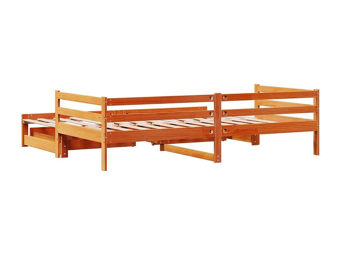 Slaapbank onderschuifbed en lades 90x200 cm grenenhout wasbruin