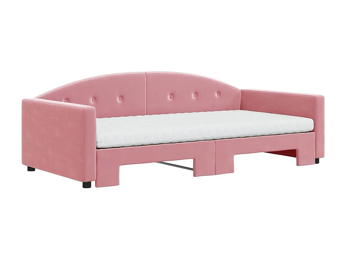 Slaapbank onderschuifbed en matrassen 100x200 cm fluweel roze