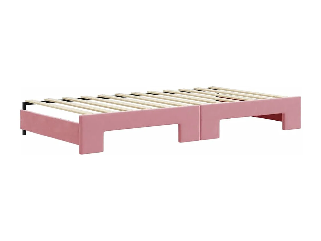 Slaapbank onderschuifbed en matrassen 100x200 cm fluweel roze