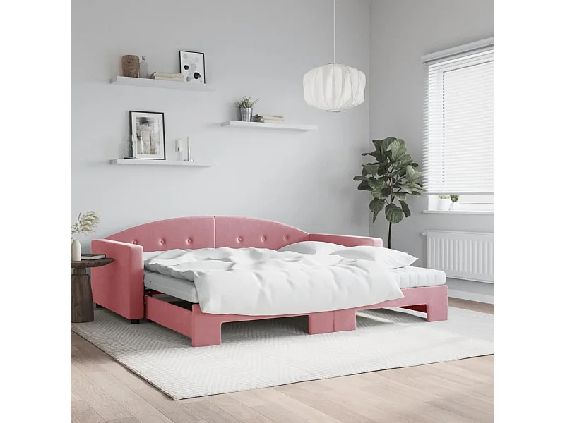 Sofá cama nido con colchón terciopelo rosa 100x200 cm