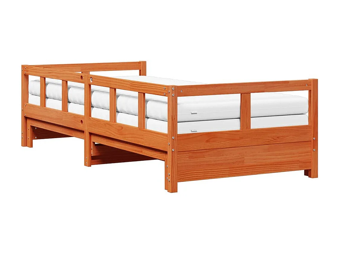 Slaapbank onderschuifbed matras 90x200 cm grenenhout wasbruin