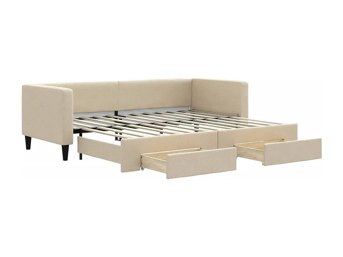 Sofá-cama com gavetão e gavetas 80x200 cm tecido cor creme