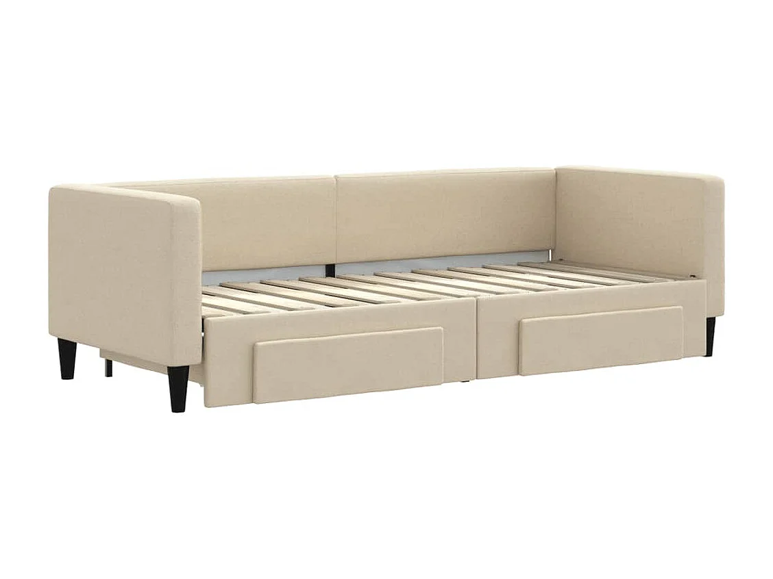 Slaapbank met onderschuifbed en lades 80x200 cm stof crèmekleur