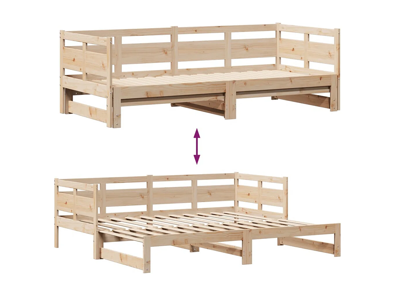 Slaapbank met onderschuifbed en lades zonder matras 80x200 cm