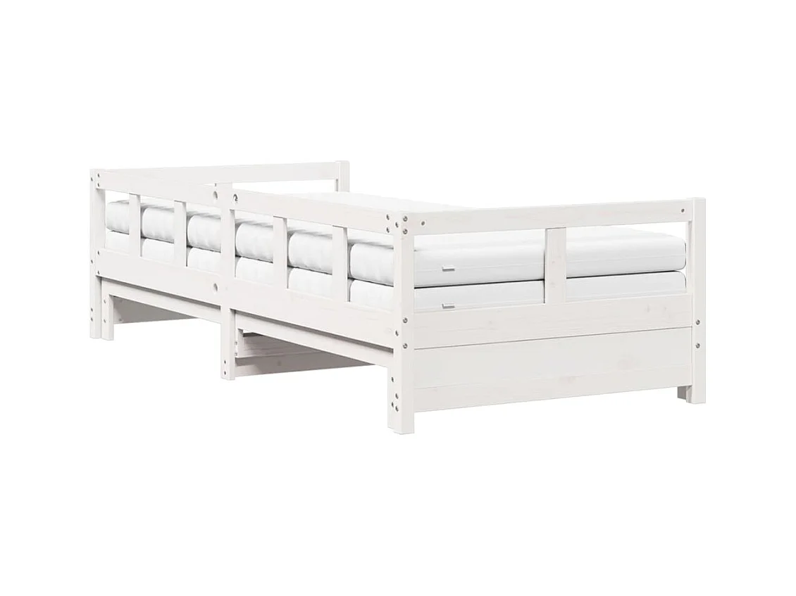 Sofá-cama c/ gavetão e colchões 80x200 cm pinho maciço branco