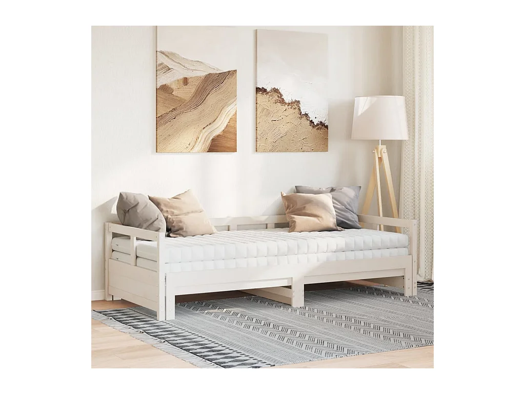 Sofá-cama c/ gavetão e colchões 80x200 cm pinho maciço branco