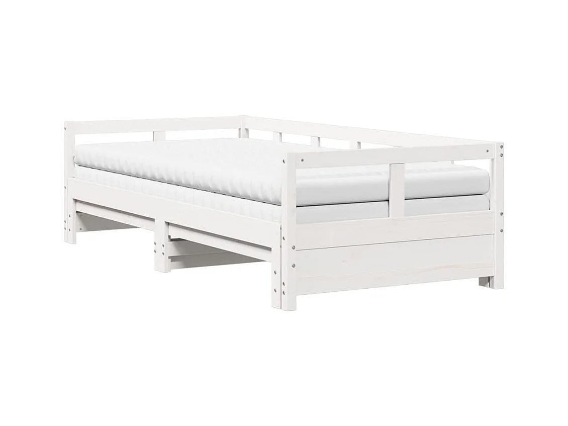 Sofá-cama c/ gavetão e colchões 80x200 cm pinho maciço branco