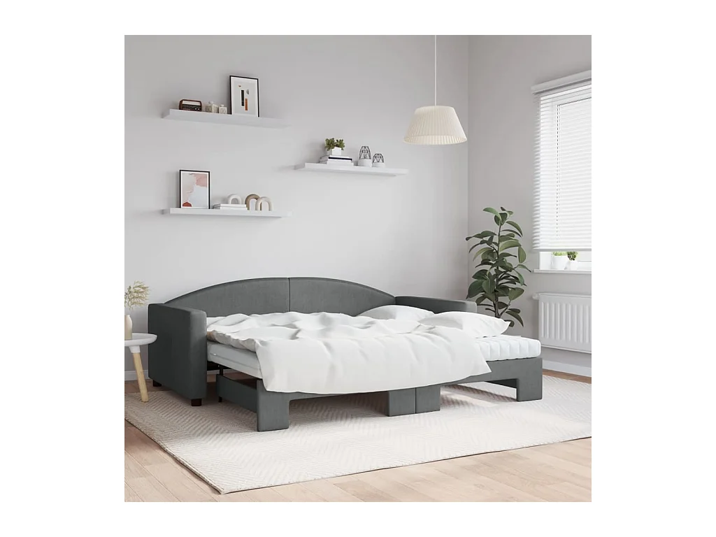 Slaapbank onderschuifbed matrassen 90x190 cm stof donkergroen