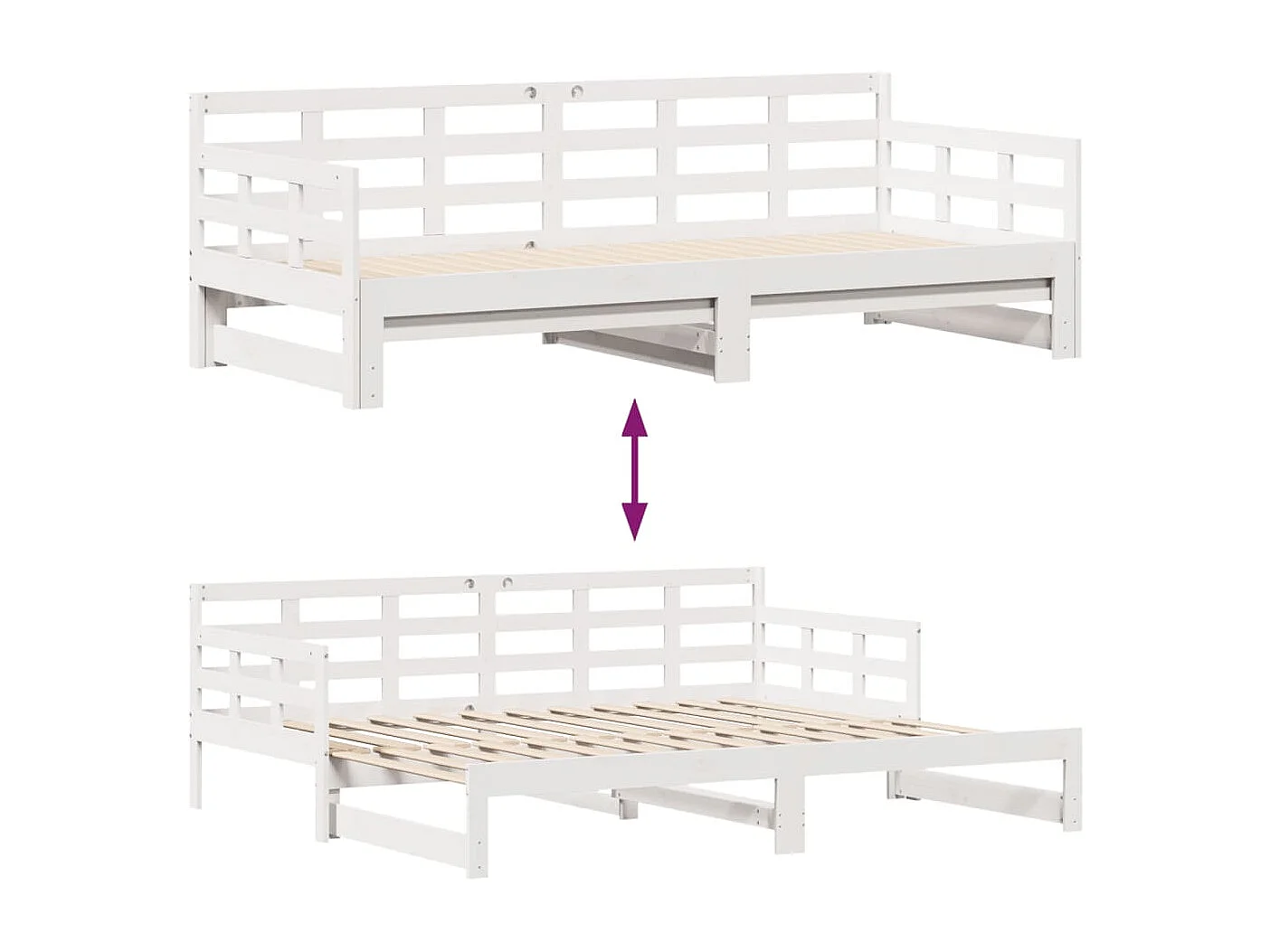 Slaapbank met onderschuifbed/lades zonder matras 80x200 cm wit