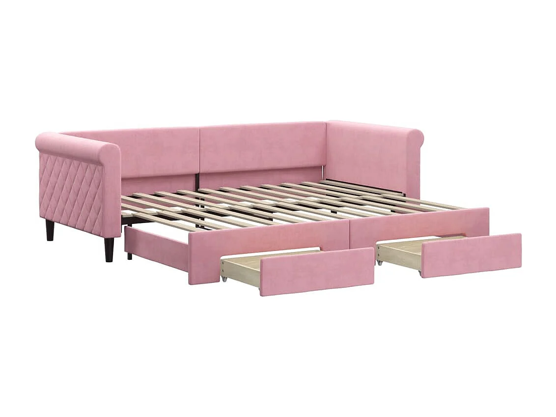 Slaapbank met onderschuifbed en lades 90x200 cm fluweel roze