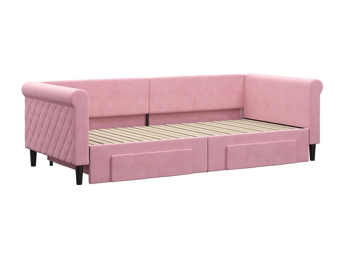 Slaapbank met onderschuifbed en lades 90x200 cm fluweel roze