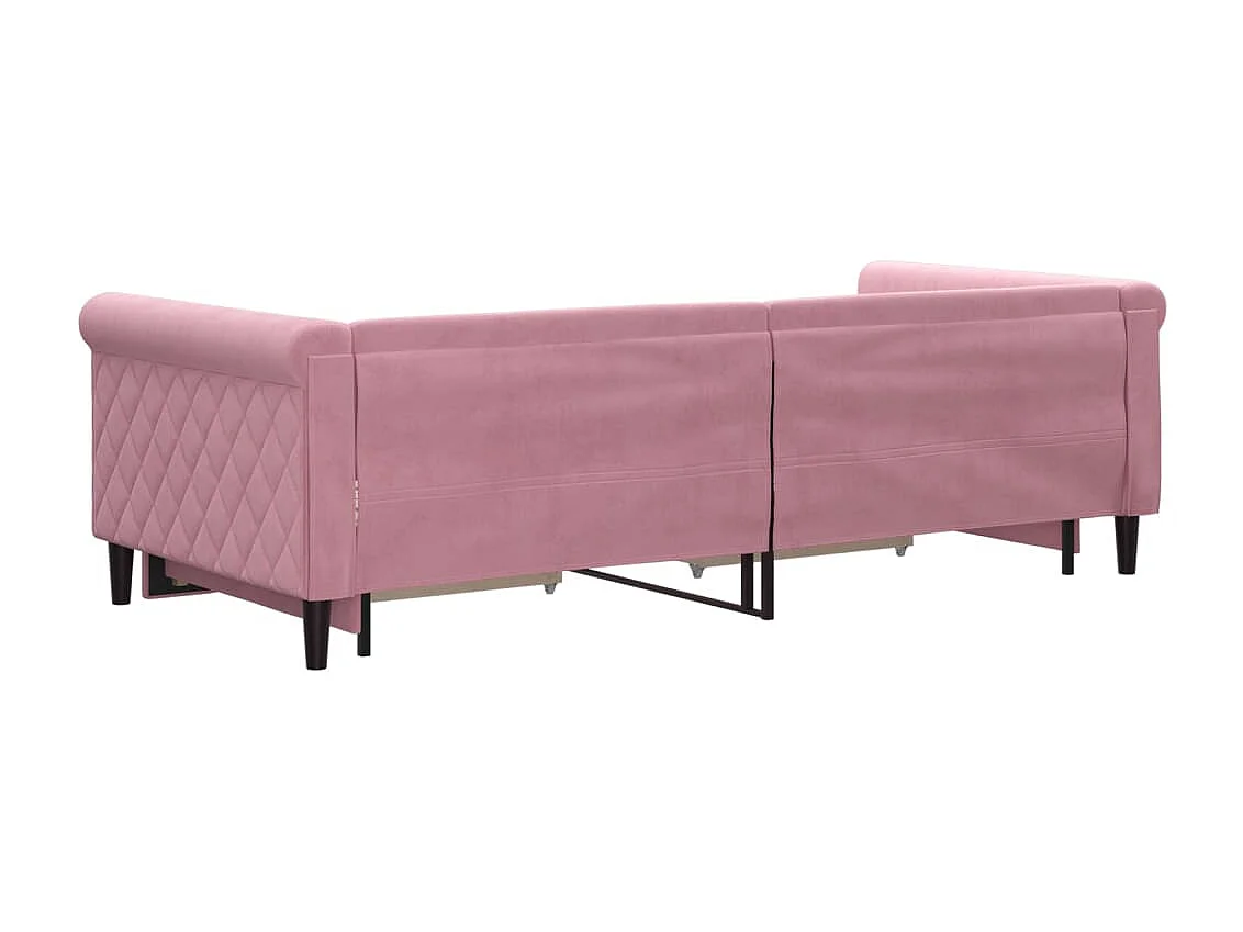 Slaapbank met onderschuifbed en lades 90x200 cm fluweel roze