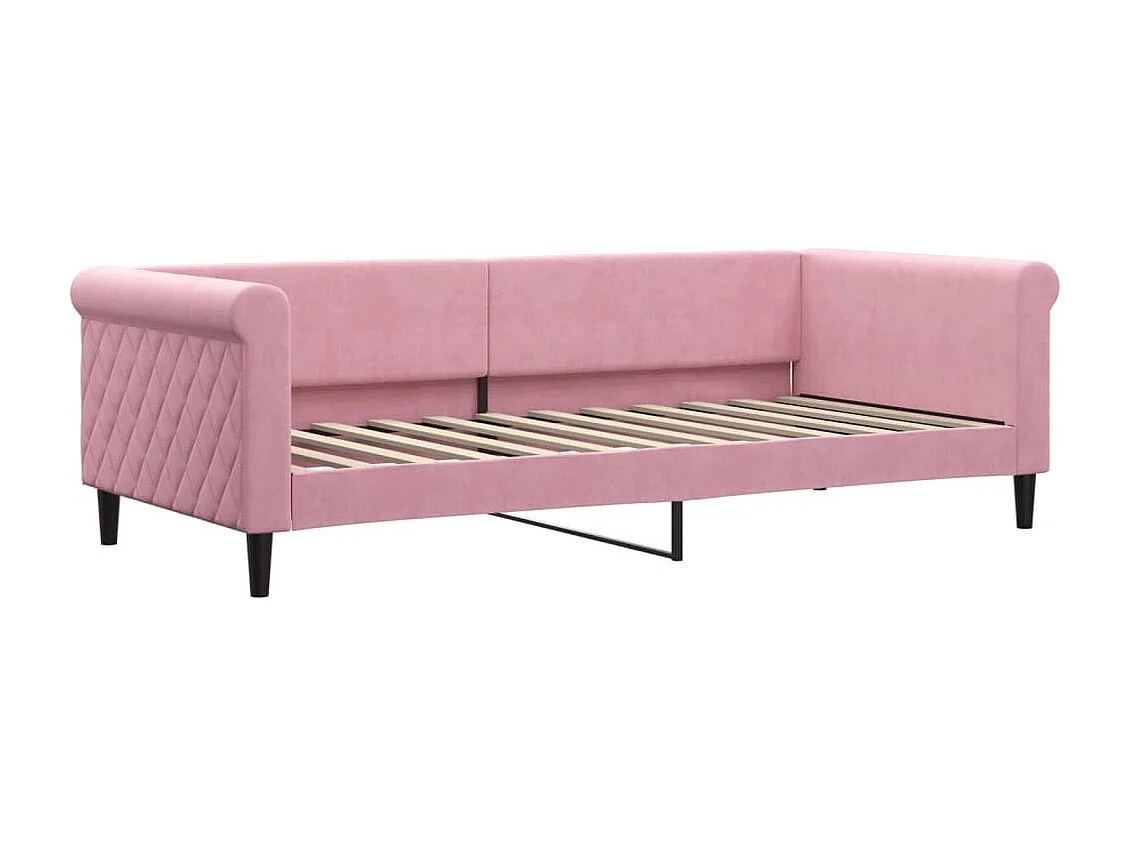 Slaapbank met onderschuifbed en lades 90x200 cm fluweel roze