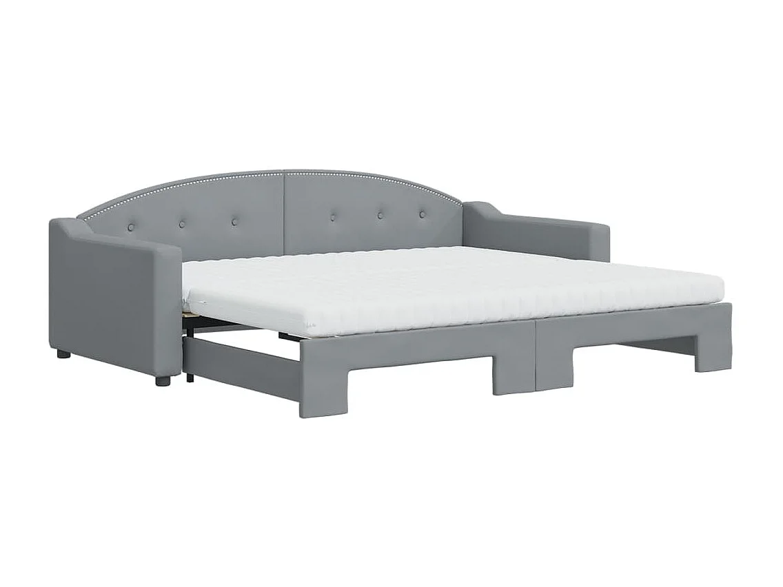 Slaapbank onderschuifbed en matrassen 90x200 cm stof lichtgrijs
