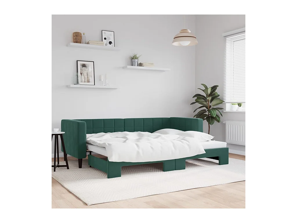 Slaapbank met onderschuifbed 80x200 cm fluweel donkergroen