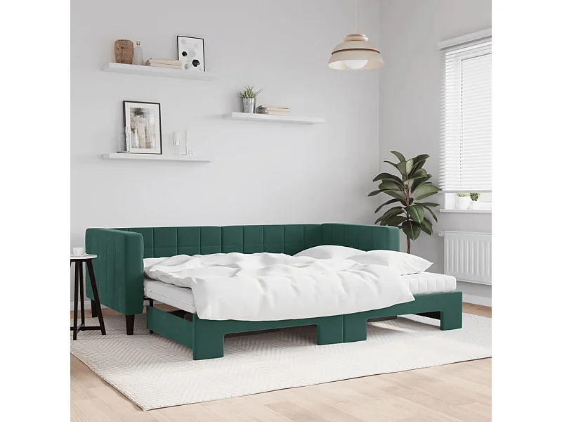 Sofá cama nido con colchón terciopelo verde oscuro 90x200 cm