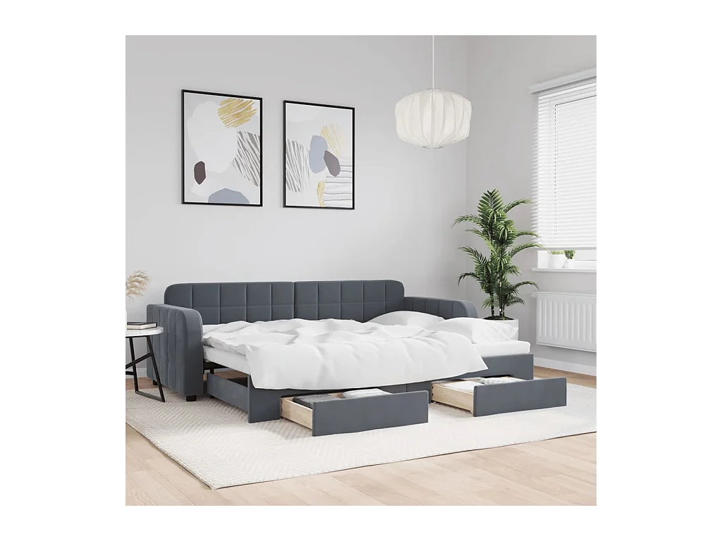 Slaapbank onderschuifbed en lades 80x200 cm fluweel donkergrijs