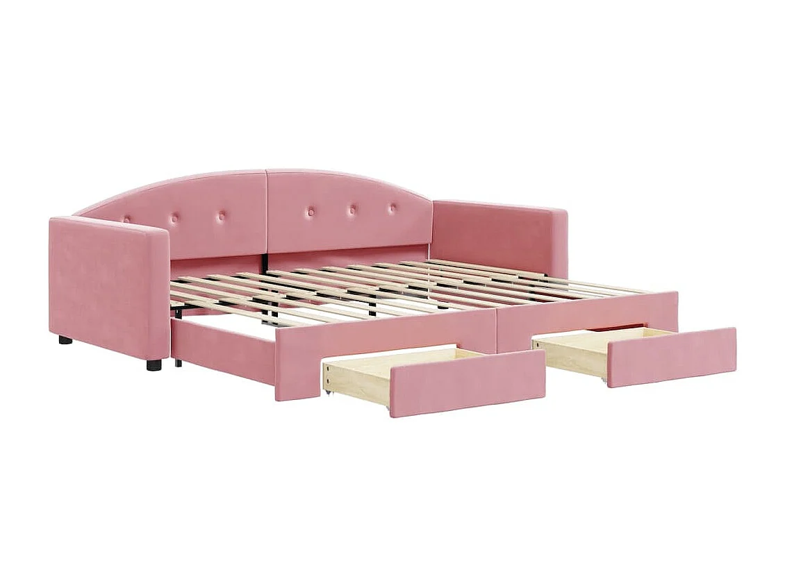 Slaapbank met onderschuifbed en lades 90x200 cm fluweel roze