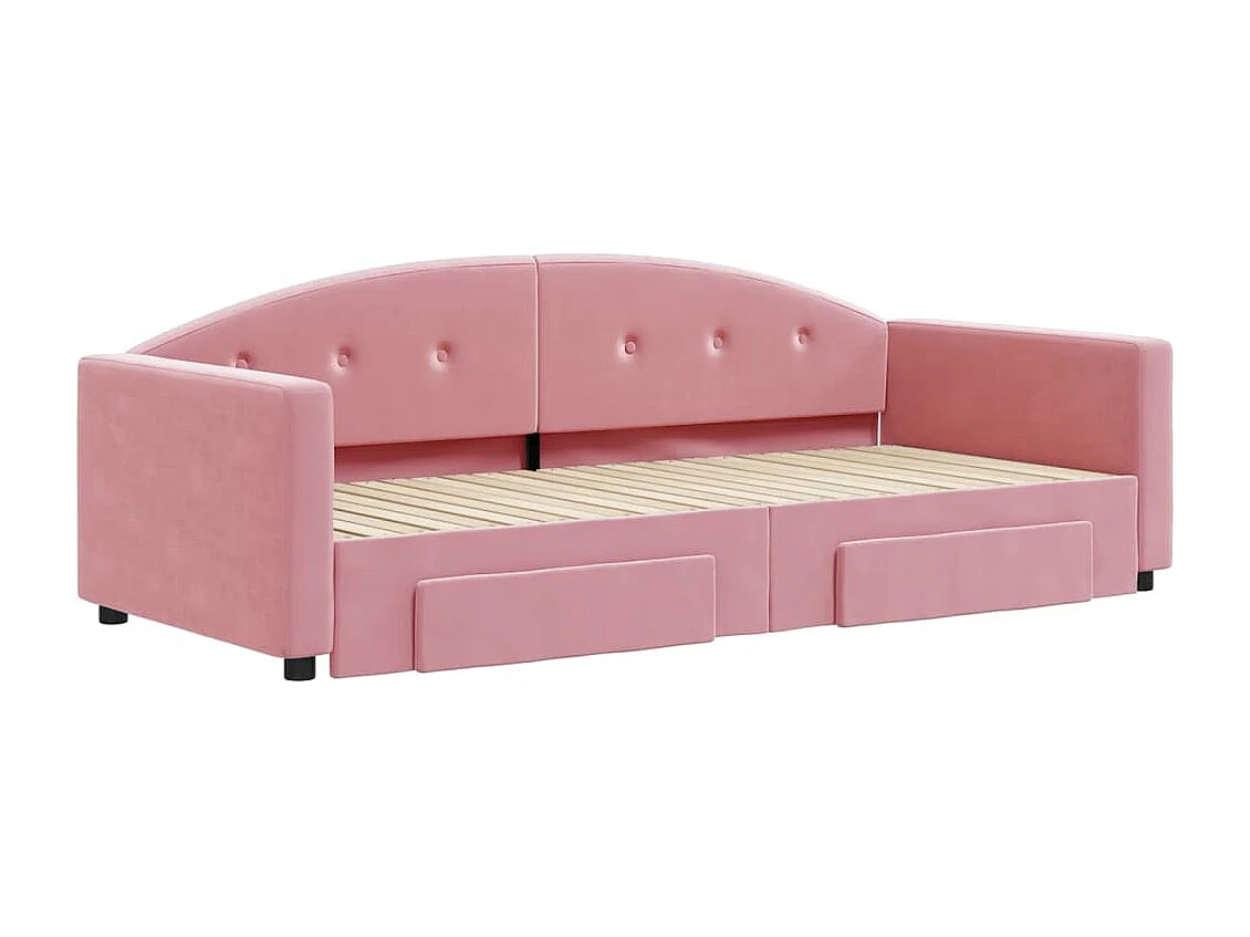 Slaapbank met onderschuifbed en lades 90x200 cm fluweel roze