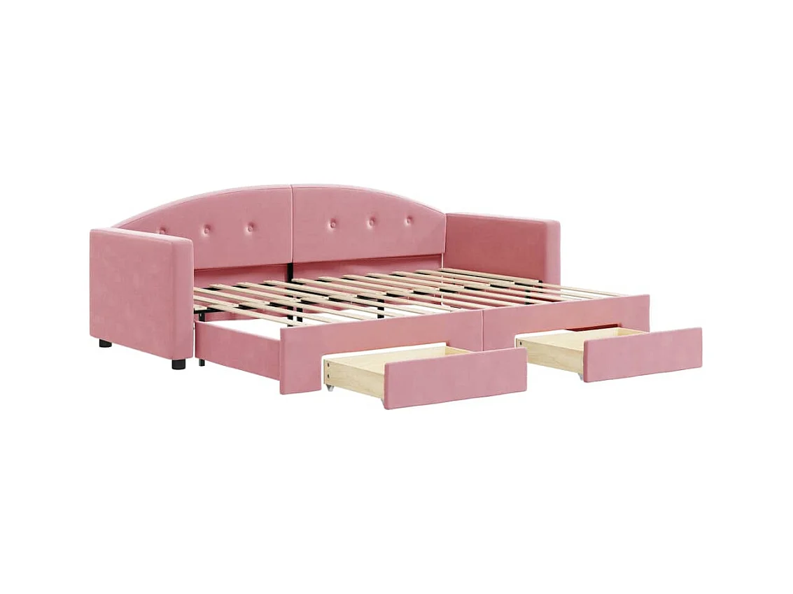 Slaapbank met onderschuifbed en lades 80x200 cm fluweel roze