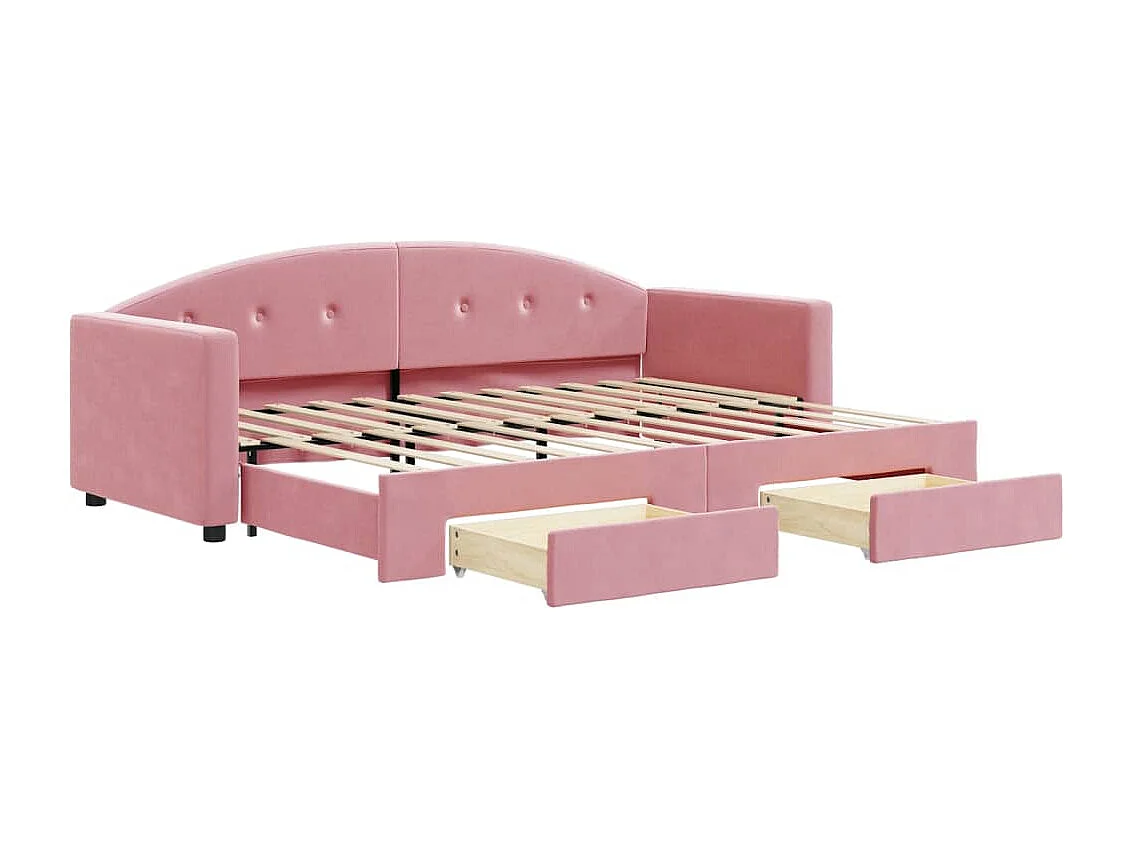 Slaapbank met onderschuifbed en lades 80x200 cm fluweel roze