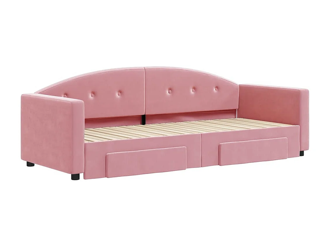 Slaapbank met onderschuifbed en lades 80x200 cm fluweel roze
