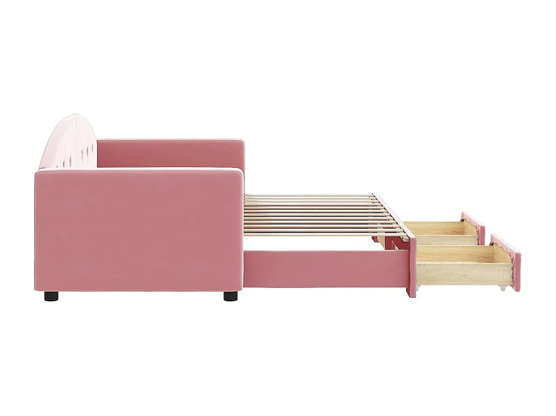 Slaapbank met onderschuifbed en lades 80x200 cm fluweel roze