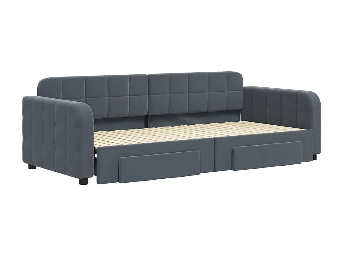 Lit de jour avec gigogne et tiroirs gris foncé 90x200cm velours