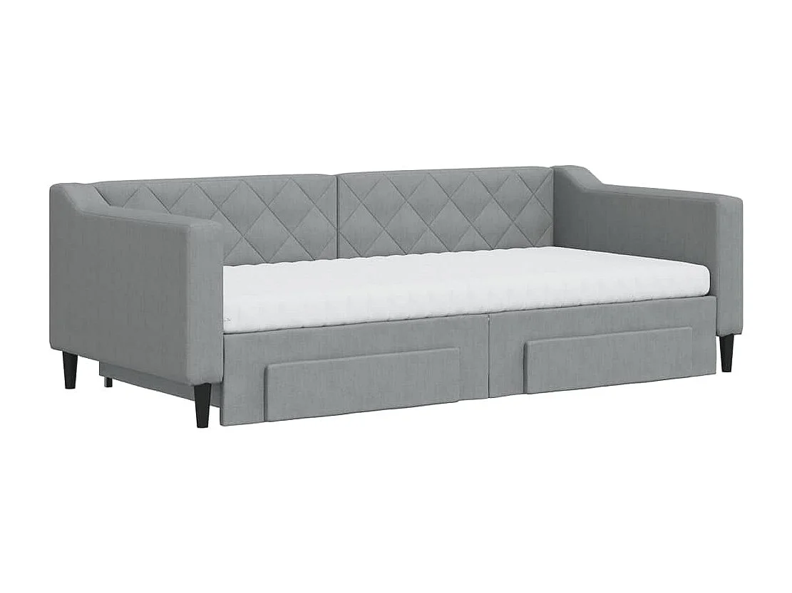Slaapbank met onderschuifbed en lades 90x190 cm stof lichtgrijs
