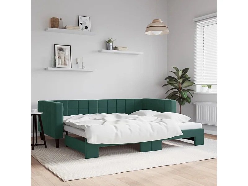 Sofá cama nido terciopelo verde oscuro 90x200 cm