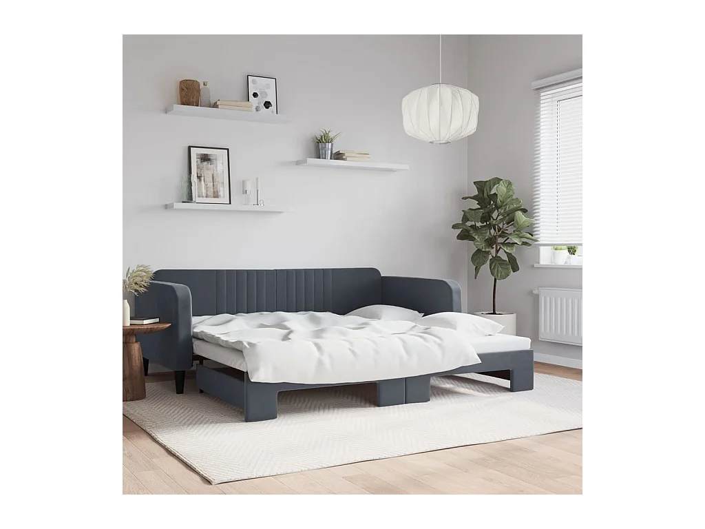 Slaapbank met onderschuifbed 100x200 cm fluweel donkergrijs