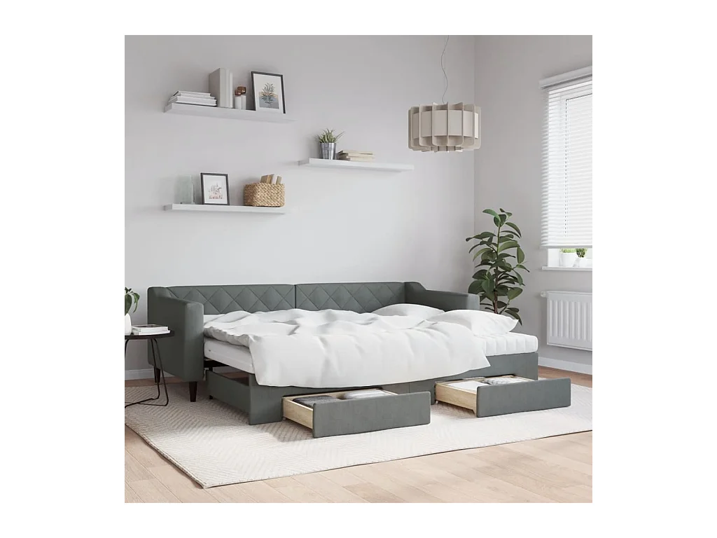 Slaapbank onderschuifbed en lades 80x200 cm stof donkergrijs