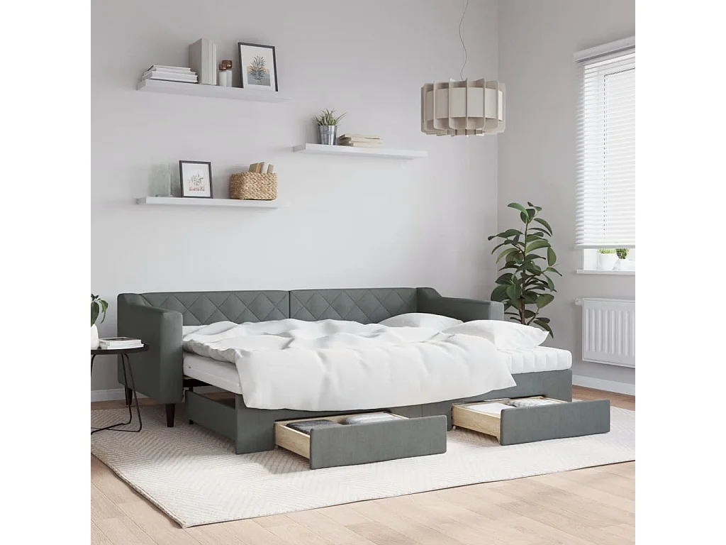 Sofá cama nido con cajones tela gris oscuro 80x200 cm