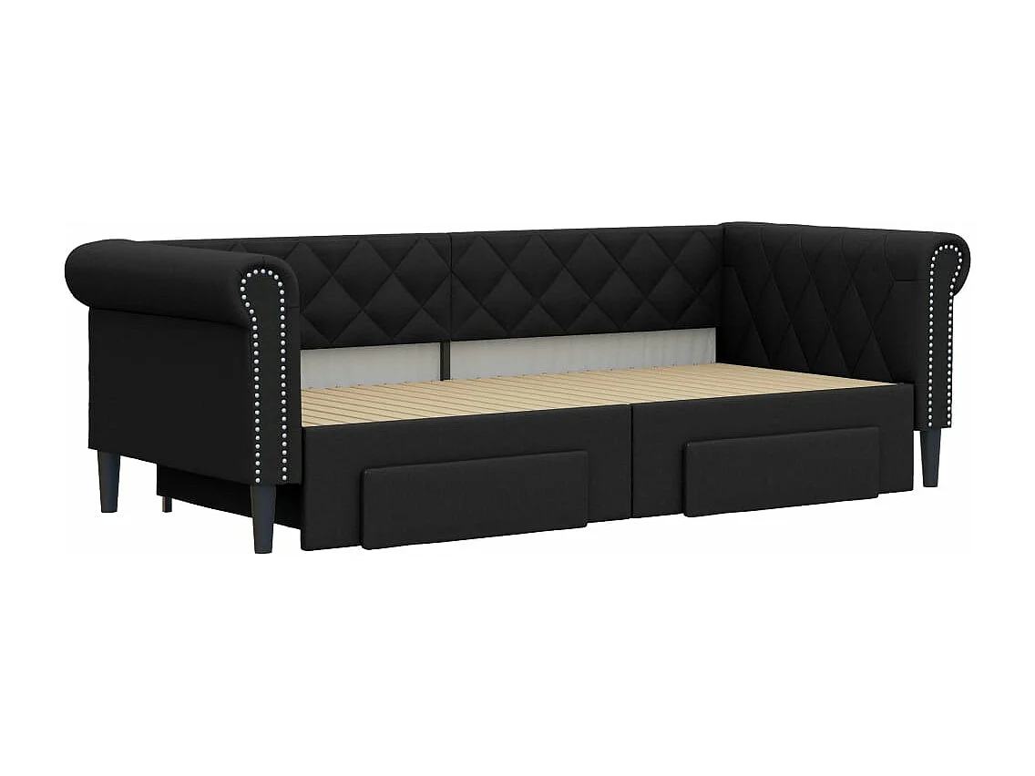 Slaapbank met onderschuifbed en lades 90x200 cm kunstleer zwart