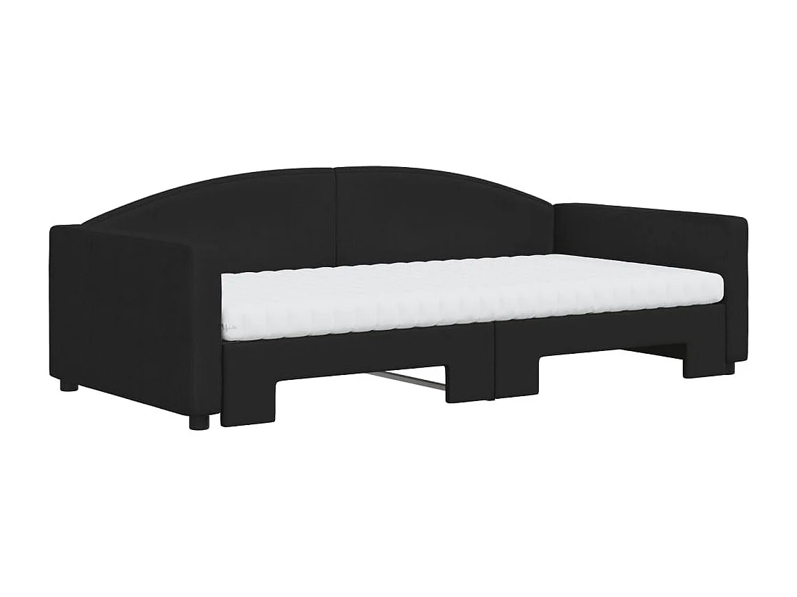 Slaapbank met onderschuifbed en matrassen 100x200 cm stof zwart