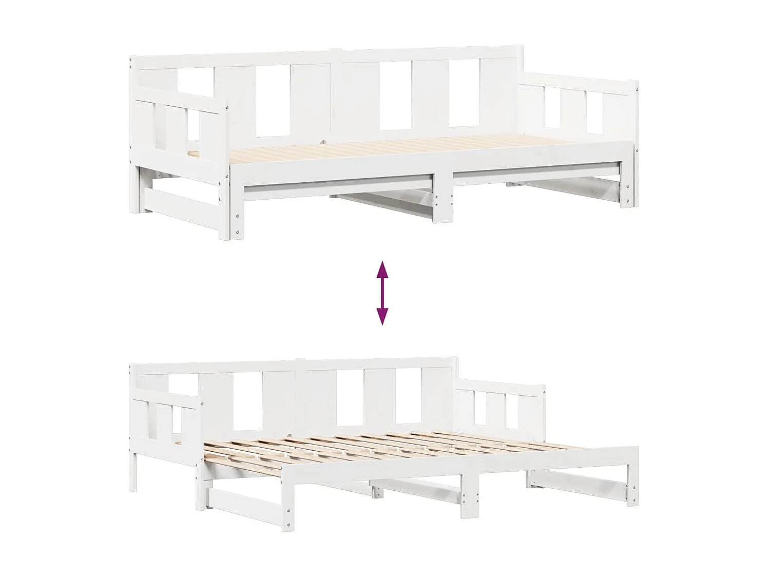 Slaapbank met onderschuifbed/lades zonder matras 90x190 cm wit