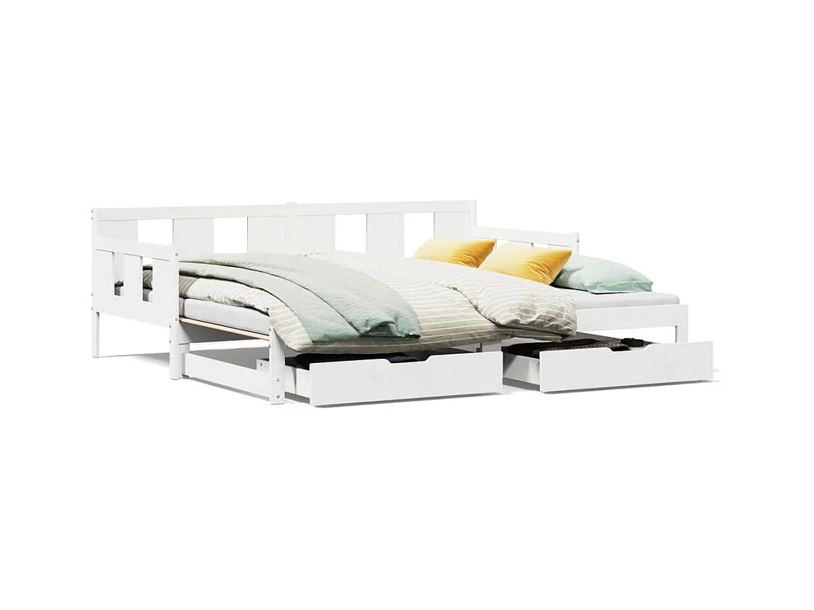 Slaapbank met onderschuifbed/lades zonder matras 90x190 cm wit
