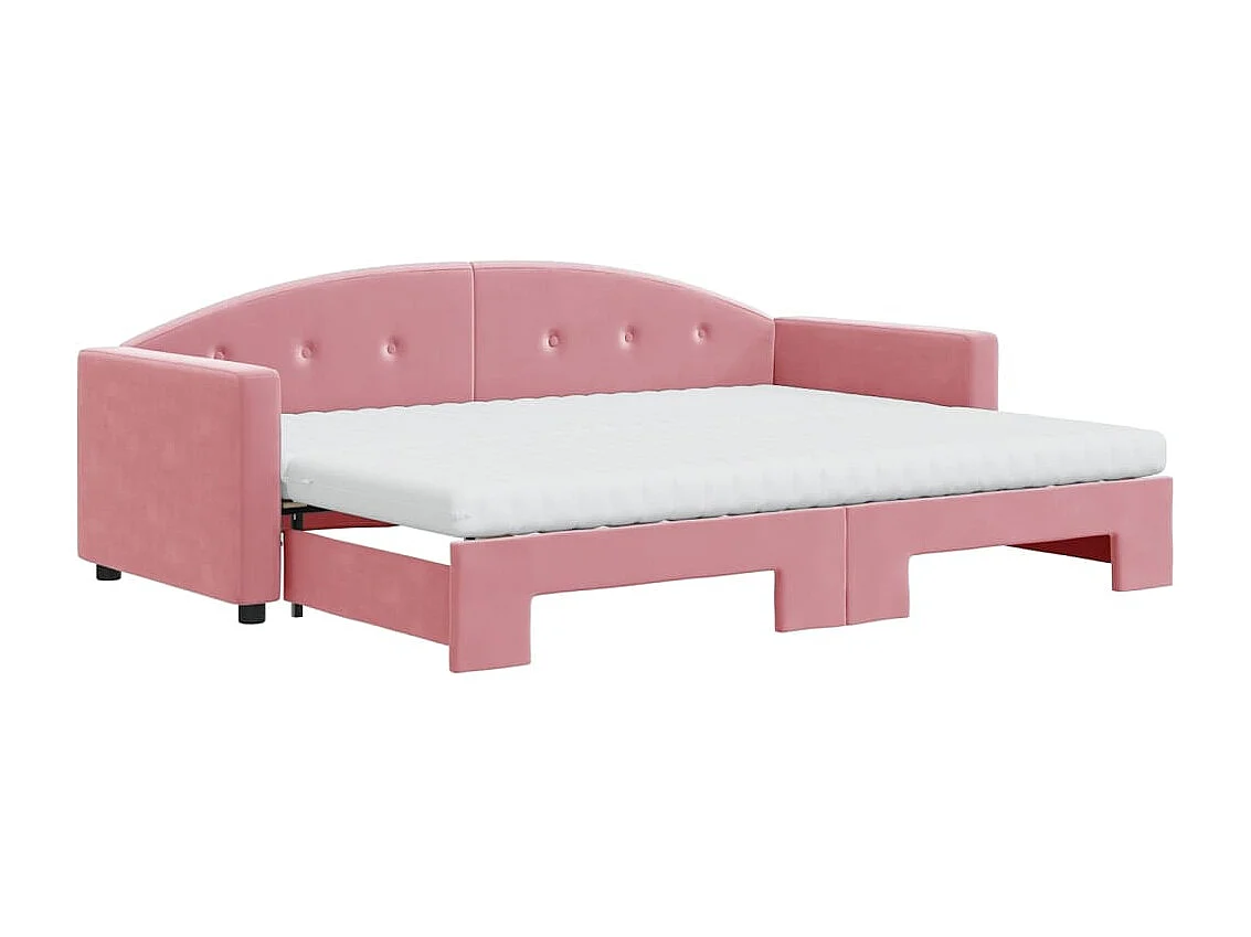 Slaapbank onderschuifbed en matrassen 80x200 cm fluweel roze