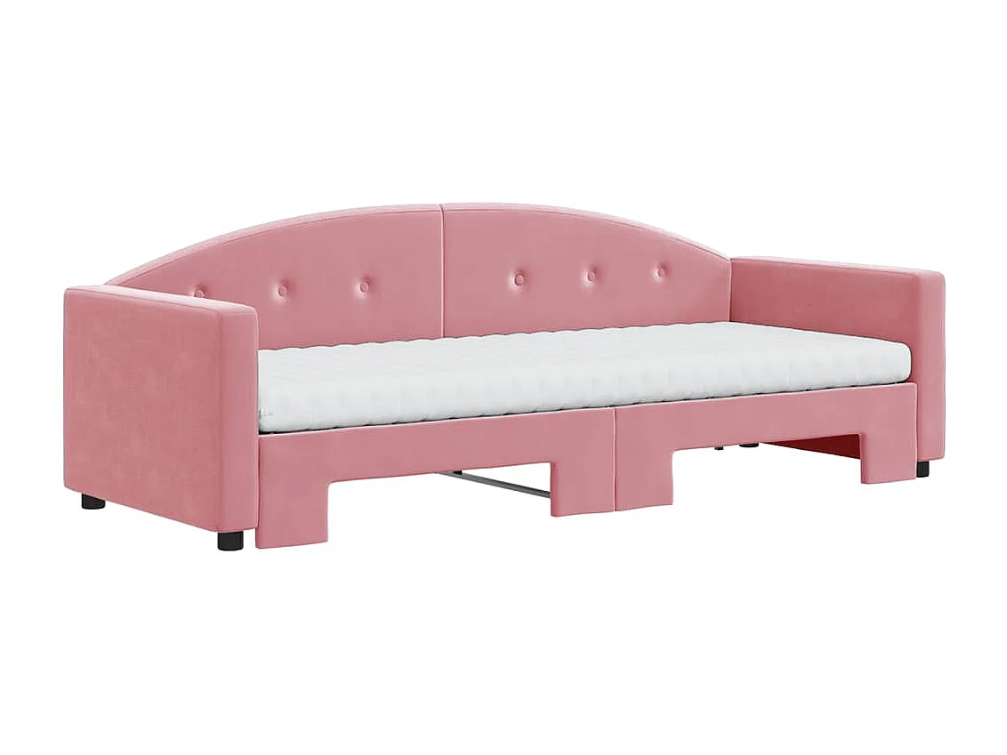 Slaapbank onderschuifbed en matrassen 80x200 cm fluweel roze